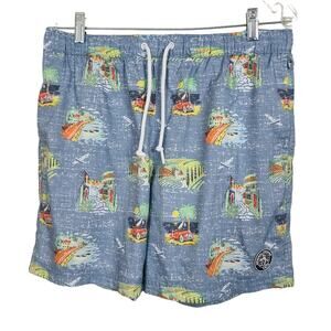 Original Penguin Men's Blue Lightweight Elastic Waistband Tropical Swim Trunks L